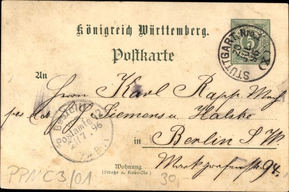 Postwaardestukken litho Stuttgart in Baden Württemberg, tentoonstelling 1896, PP 11 C 3 / 01