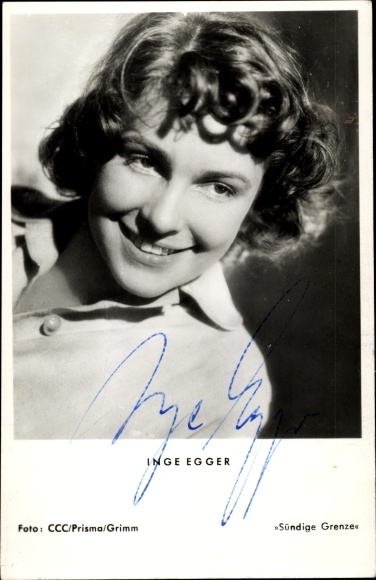 Postcard actress Inge Egger, portrait, autograph