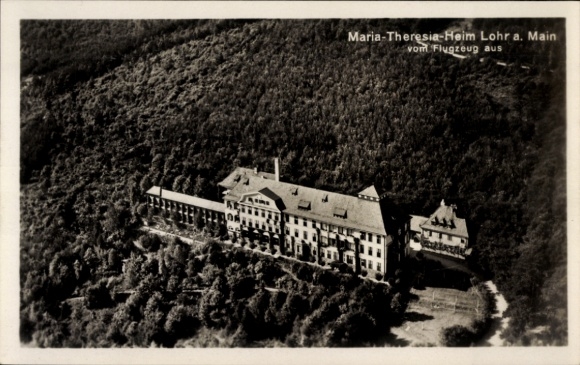 Postcard Lohr am Main Unterfranken, aerial photograph of Maria-Theresia-Heim