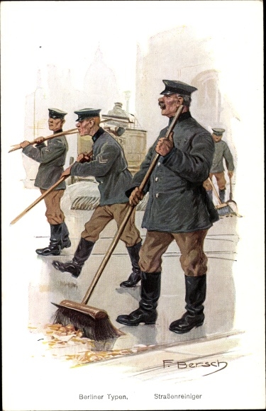 Artist PC Bersch, F., Berlin types, street cleaners, brooms