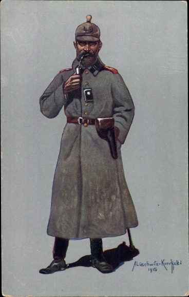 Ansichtkaart kunstenaar Lüschwitz Koreffski, sergeant van de 3e Württembergse veldartiest Regt nr. 49 Ulm, velduniform