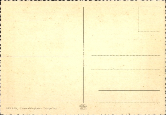 Postcard Berlin Tempelhof, Central Airport, passenger aircraft, British Europea Airways, coat of arms