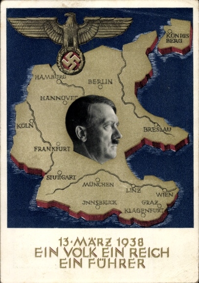 Postal stationery Postcard Klein, One People, One Reich, One Führer, Anschluss of Austria 1938, Greater Germany