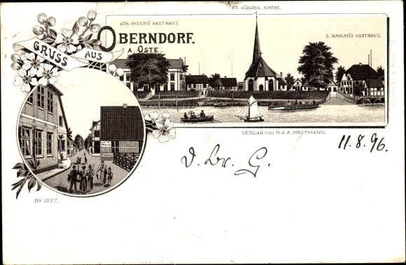 Chromo-Litho Oberndorf an der Oste, Joh. Anders guest house, St. Jürgen church, guest house