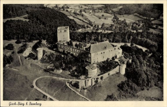 Postcard Schesslitz Scheßlitz in Upper Franconia, Giechburg, Giech Castle ruins, aerial photograph