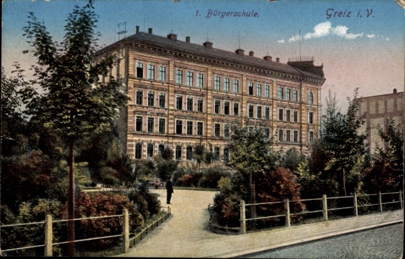 Ak Greiz im Vogtland Thüringen, 1. Bürgerschule