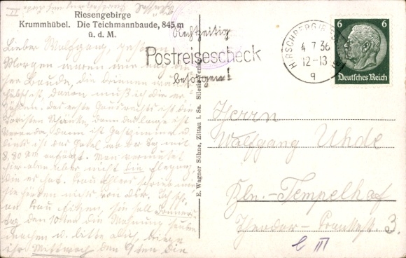 Postcard Karpacz Krummhübel Giant Mountains Silesia, Berghotel Teichmannbaude