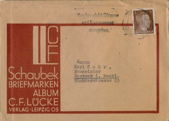 Briefumschlag Schaubek Briefmarkenalbum Verlag C.F. Lücke Keipzig