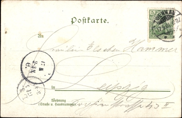 Chromo-Litho Zwenkau in Saxony, Harthschlösschen, gatekeeper&#39;s house, railway