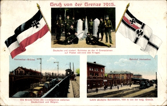 Postcard Herbesthal Lontzen Wallonia Liège, German Belgian border, train station, Herbesthal bridge