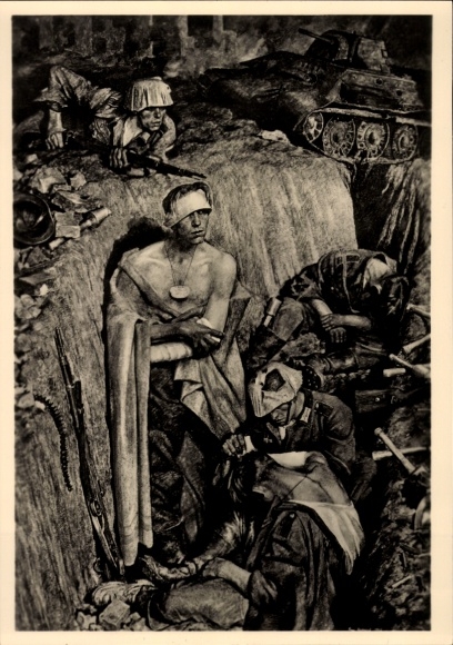 Artist Postcard Eichhorst, Franz, Remembrance of Stalingrad, Wounded in the Trench, HDK 512