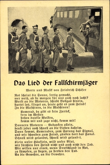Song Postcard song of the paratroopers, Friedrich Schäfer, Luftwaffe soldiers, boarding the plane