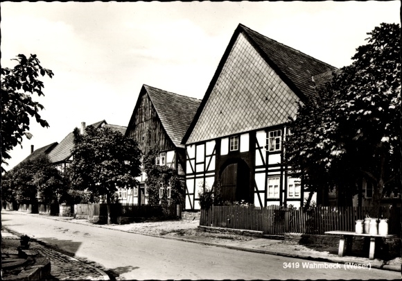 Postcard Wahmbeck Bodenfelde on the Weser, half-timbered house, street section