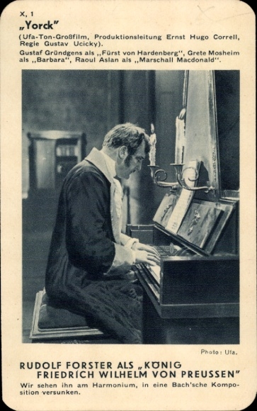 Postcard actor Rudolf Forster as King Frederick William of Prussia at the piano, Yorck