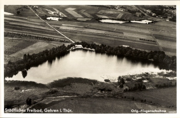 Postcard Gehren Ilmenau in Thuringia, municipal outdoor pool, aerial photograph