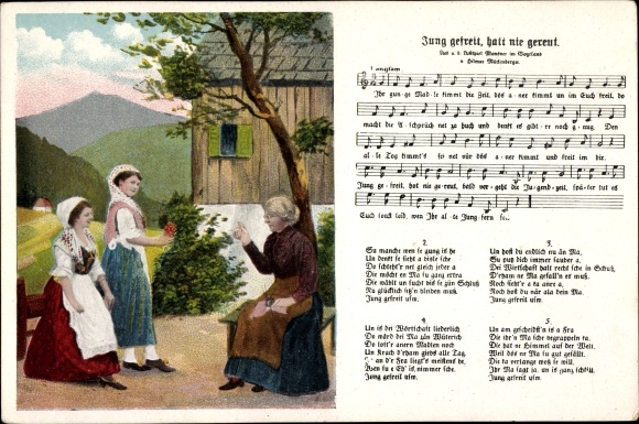 Song Ak Mückenberger, Hilmar, jonge bevrijd, nooit spijt gehad, jonge vrouwen in traditionele klederdracht
