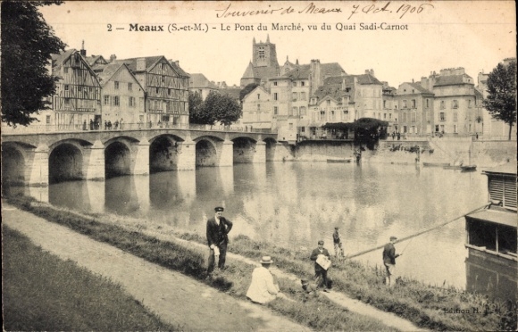 Ak Meaux Seine-et-Marne, Pont du Marche, vu du Quai Sadi-Carnot