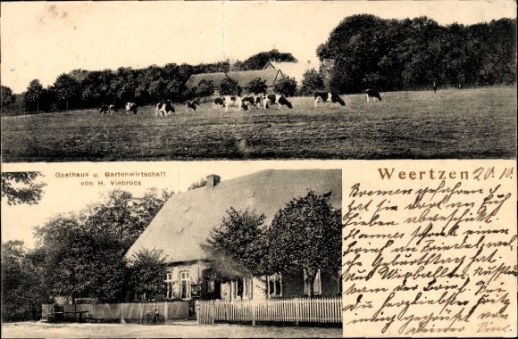 Postcard Weertzen Heeslingen Lower Saxony, inn, gardening H. Viebrock