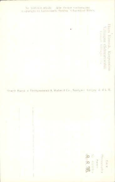 Postcard Villingen in the Black Forest, aerial photograph, Haus Kirneck