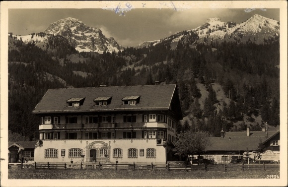 Postcard Bayrischzell in the Mangfall mountains of Upper Bavaria, Hotel Alpenrose with Wendelstein 1838 m
