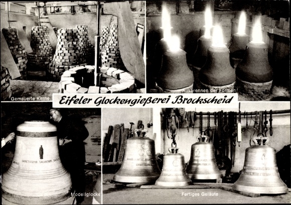 Postcard Brockscheid in the Vulkaneifel, Eifel bell foundry, brick cores, burning out, ringing