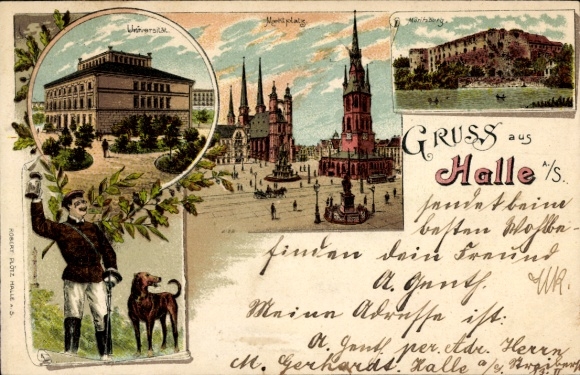 Studentika Chromo-Litho Halle an der Saale, University, Market Square, Moritzburg