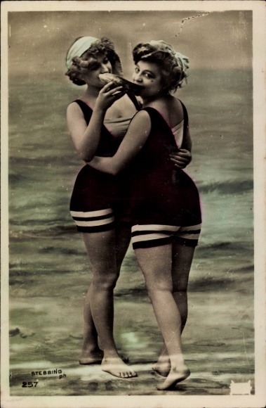 Postcard Two women on the beach, swimsuit, swimwear