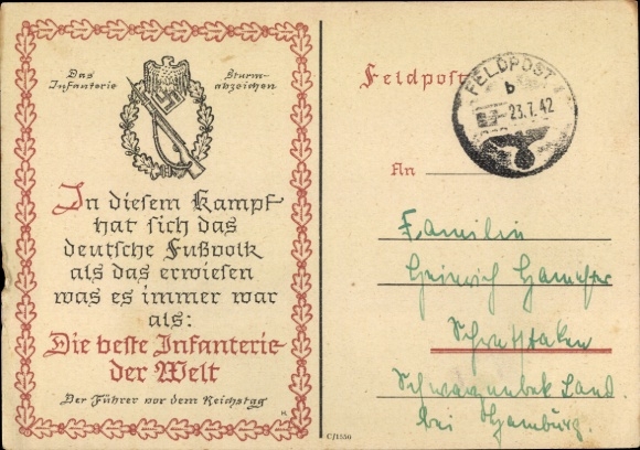 Ak Zitat Führer und Reichskanzler Adolf Hitler, Die beste Infanterie der Welt, Sturmabzeichen