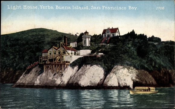 Postcard San Francisco Bay California, Lighthouse, Yerba Buena Island
