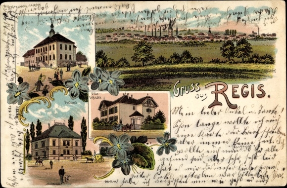 Chromo-Litho Regis Breitingen Saxony, total, town hall, villa, post office