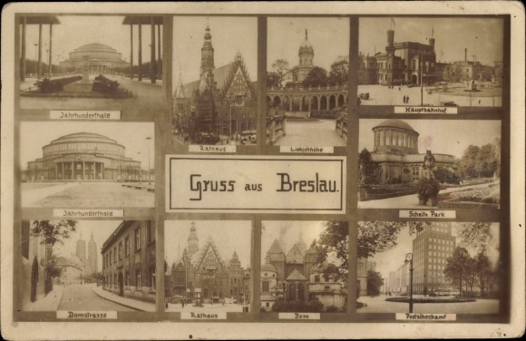 Postcard Wrocław Breslau Silesia, Ring, City Hall, Centennial Hall, Central Station