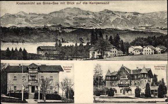 Postcard Krottenmühl Söchtenau am Simssee Upper Bavaria, train station restaurant, restaurant Simssee, Kampenwand