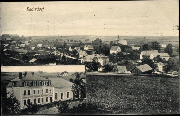 Postcard Sadisdorf Dippoldiswalde in the Ore Mountains, general view, inn