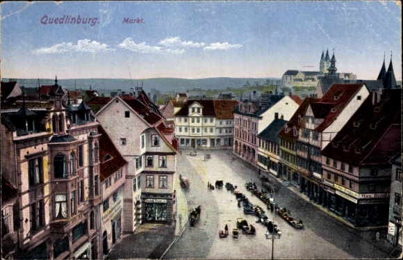 Quedlinburg im Harz, markt, straatbeeld, gebouwen, auto's