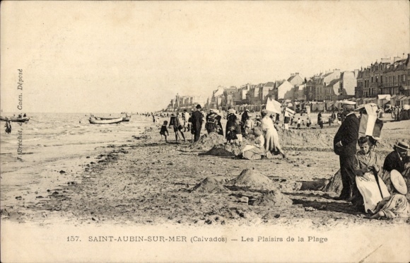Postcard Saint Aubin sur Mer Calvados, L'Heure du Bain