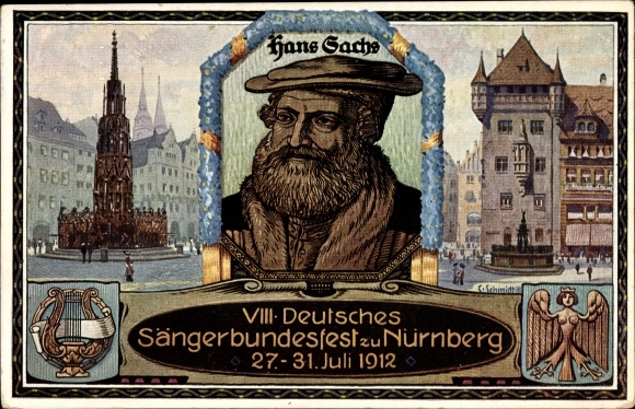 Passepartout PC Nuremberg in Middle Franconia Bavaria, 8th German Singers&#39; Association Festival 1912, Hans Sachs