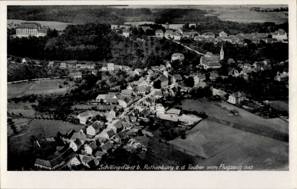 Ak Schillingsfürst Franken, luchtfoto, kerk