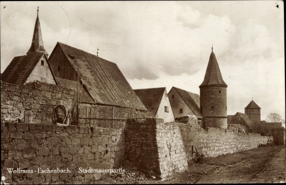 Ansichtkaart Wolframs Eschenbach in Midden-Franken Beieren, stadsmuurgedeelte