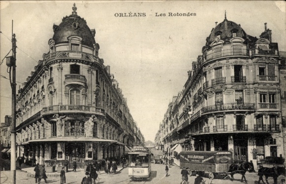 PC Orléans Loiret, street with tram, building, inscription 'ORLÉANS Les Rotondes'