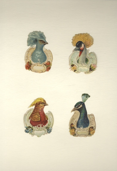 4 wafers pheasants and peacocks, each approx. 7 x 5.5 cm