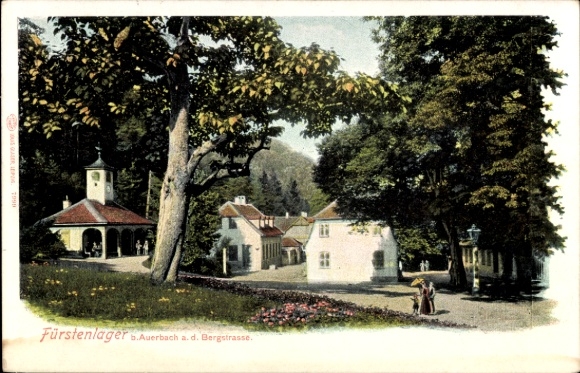 Postcard Auerbach Bensheim an der Bergstraße Hesse, Fürstenlager, buildings, trees, path, people