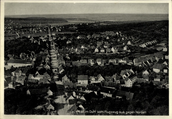 Postcard Weil im Dorf Weilimdorf Stuttgart in Württemberg, aerial view of houses and landscape