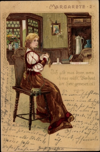 litho Margarete, ik zou iets geven, portret van een vrouw, Faust, Goethe