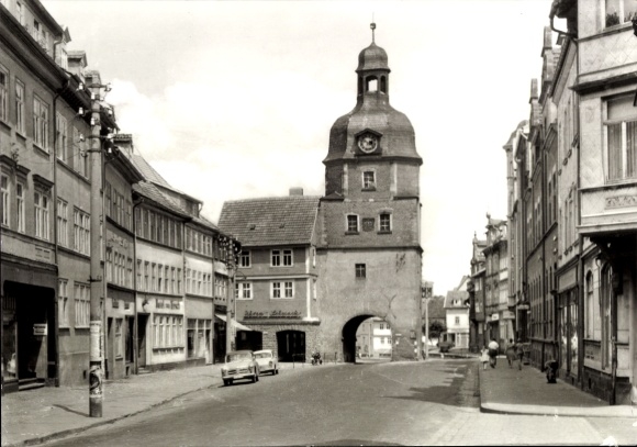 Ak Waltershausen in Thüringen, Nicolaustor, Straßenansicht, Schwarz-Weiß-Foto