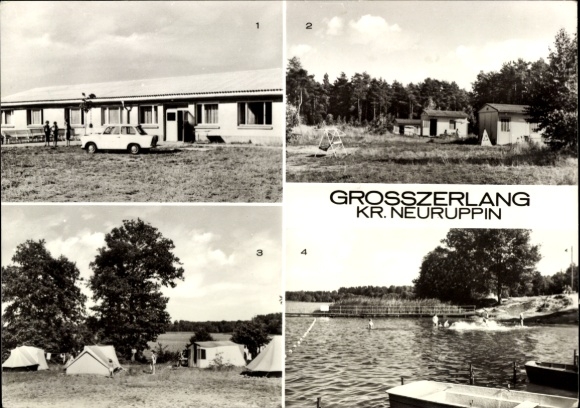 Ak Großzerlang Rheinsberg in Brandenburg, Kinderferienlager, Bungalows, Zeltplatz, Badeplatz