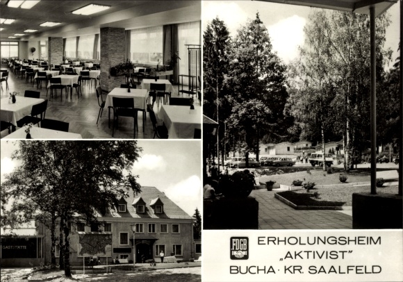 Ak Bucha Unterwellenborn in Thüringen, FDGB Erholungsheim Aktivist, Bungalows, Speisesaal