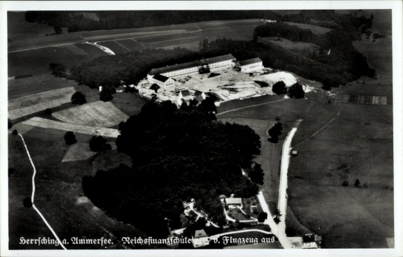Postcard Herrsching am Ammersee, aerial photograph, Reich Finance School