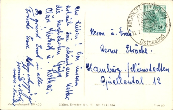 Postcard Ostseebad Kölpinsee on Usedom, partial view