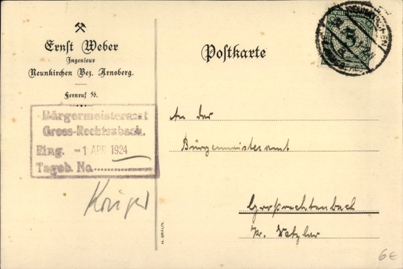 Postcard Neunkirchen in Siegerland, Ernst Weber engineer