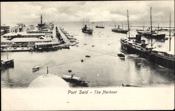 Ak Port Said Ägypten, Hafenpartie mit Leuchtturm, Suez Kanal